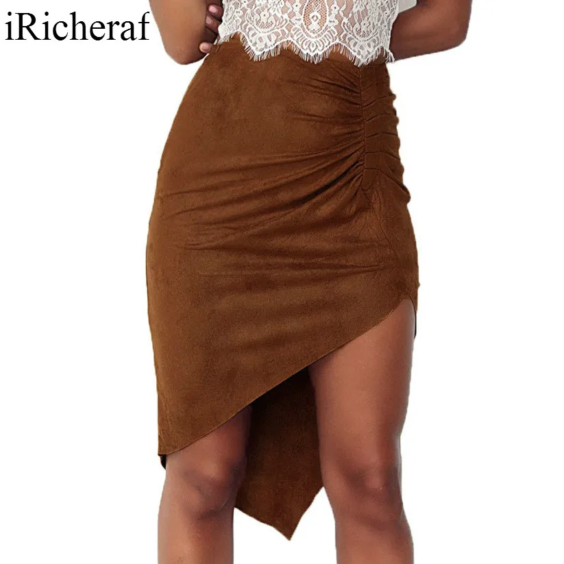 Iricheraf летние юбки женщин Тонкий Bodycon моды асимметричный подол Высокая талия юбка