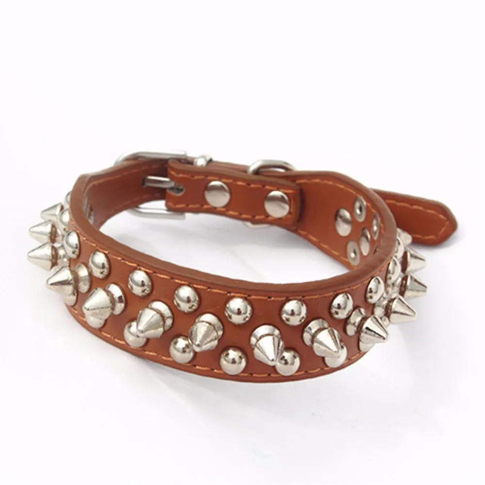 Adjustable Rivet Leather Pet Puppy Dog Collar For Small Big Dog Spiked