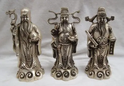 

xd 001702 Chinese Buddhism Bronze Silver Fortune FU LU SHOU Buddha Figures statues