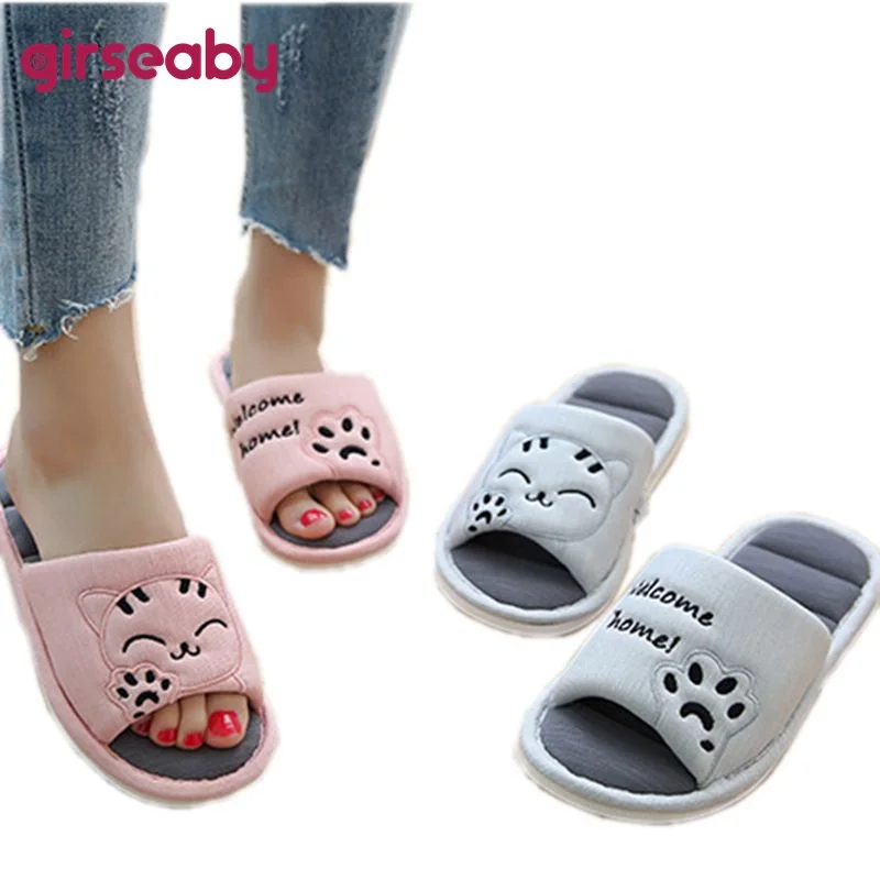 

Girseaby Cartoon Cat 2019 Women Flip Flops Lovers Couple Slip Comfortable Slippers In Home Slippers Sandals Platform shoes F290