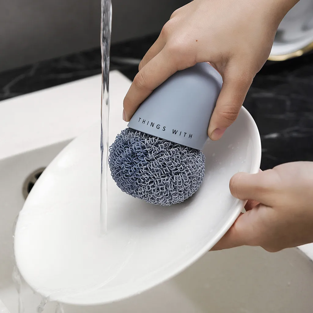 

Nordic Style Polyester Clean Ball With Handle Oil-Free Cleaning Brush Not Hurt Hand Wash Pot Dish Brush Kitchen Home Accessories