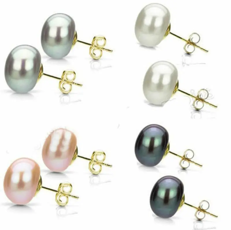 

Wholesale 8mm Real Natural Akoya Cultured Pearl Gold GP Stud Earrings AAA