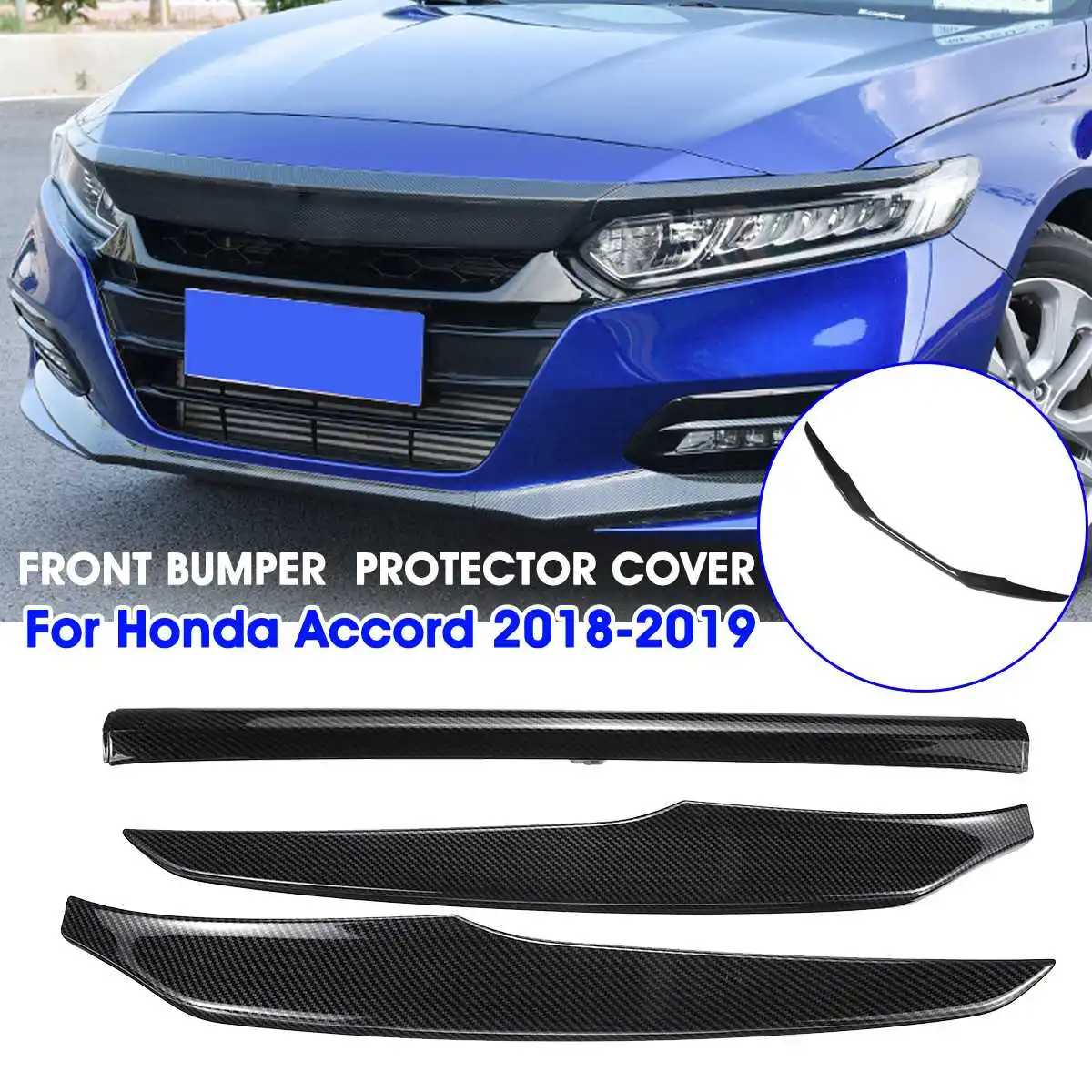 

3Pcs/Set Front Bumper Lip Spoiler Splitter Body Kits Carbon Fiber Pattern Protector Cover Trim Fits 2018-2019 For Honda