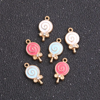 

8pcs 9*18mm Alloy Metal Three Color Drop Oil Lollipop Bow Charms Pendant For DIY Bracelet Necklace Jewelry Making