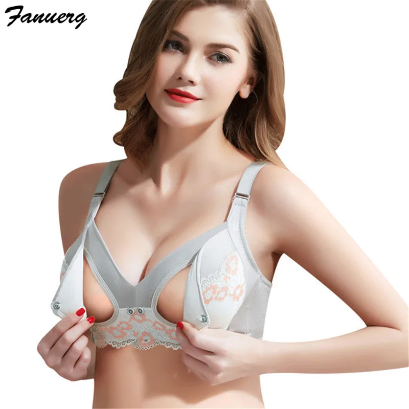 Wireless Lace Nursing Bra for Feeding Cotton Front Button Closure