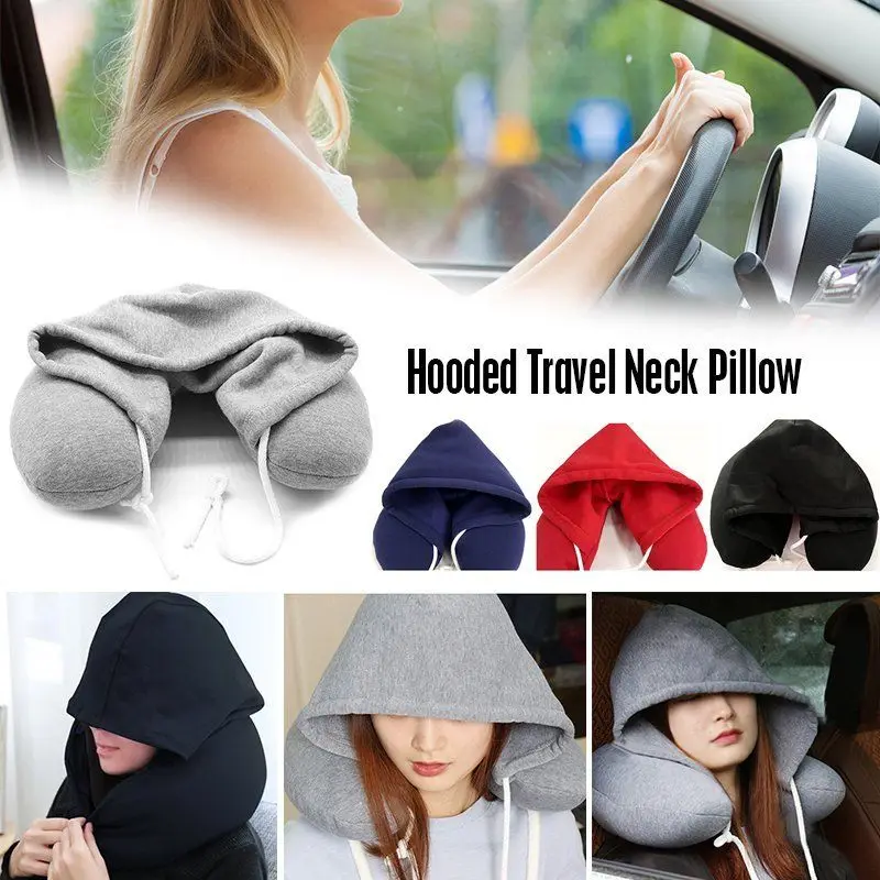 

Travel Hooded Pillow Cushion Car Office Airplane Head Rest Neck Support U-Shaped Sleeping Travel Pillows Plane Neck Cushions