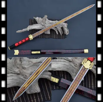 

Chinese Hand Carved 8 Side Manganese steel Blade Sword Sharp Double Edge Han Jian