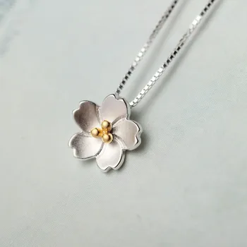 

Boho Silver Color Cherry Blossoms Flower Necklaces Pendants Statement Necklace For Women Wedding 2019