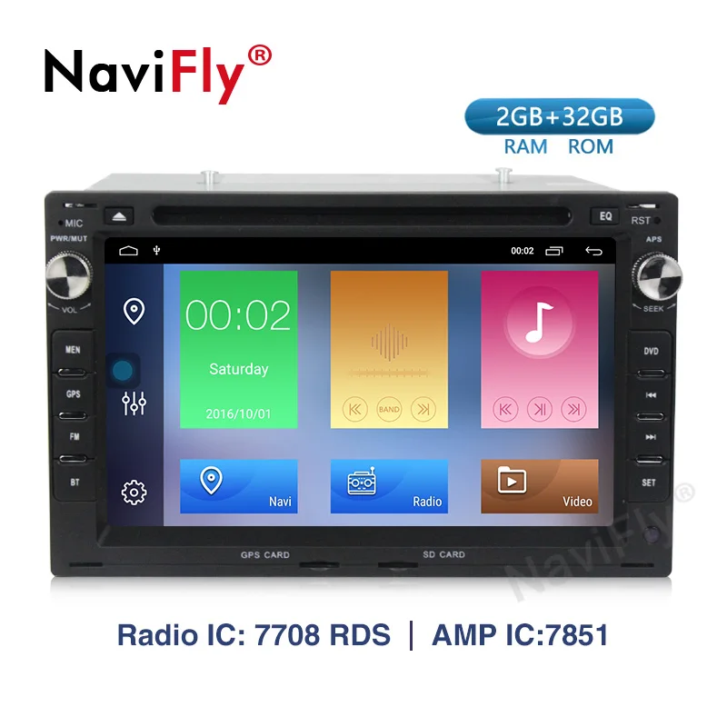Clearance NaviFly 2 Din 2G+32G Android 9.1 Quad core Car Stereo Multimedia DVD Player GPS for Volkswagen Jetta Golf IV Passat B5 Polo 2