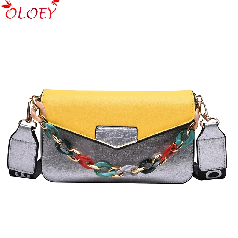 

High quality designer brand tote bags for women crossbod clutches colorful Acrylic bolsas de mujer wide strap letter pu leather