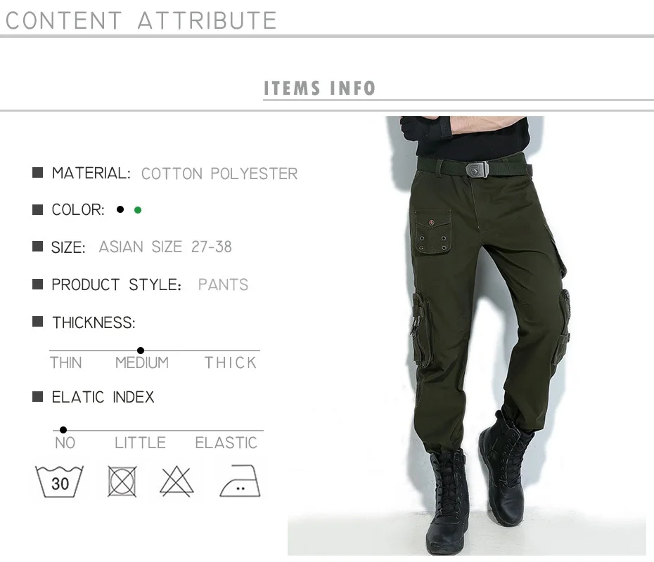 Тактическая одежда Для мужчин брюки военные Повседневное Multi накладные карманы брюки мужские Армейский зеленый камуфляжные брюки