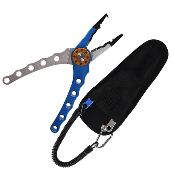 

7" Aluminum Bent Nose Stainless Steel Jaws Fishing Pliers Scissors Line Cutter Remove Hook Tackle Tool Silver blue