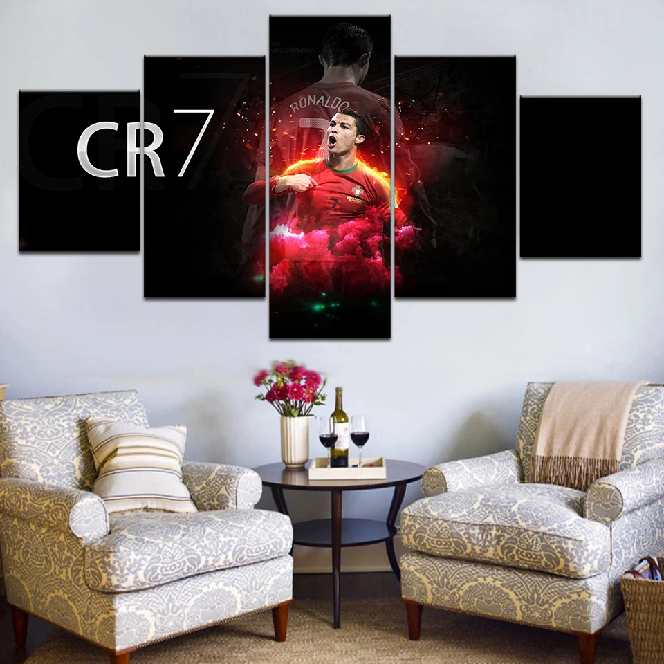 Canvas Wall Art Modular Picture Framework Modern Decoration 5 Pieces Sports CR7 Cristiano Ronaldo HD Printed Boys Room Poster | Дом и сад