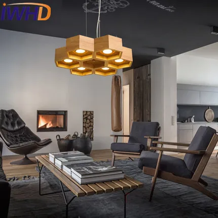 Iwhd madera LED colgante luces creativo moderno 6 cabezas calabaza colgante Estilo nórdico moda iluminación salón lampen