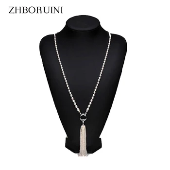 

ZHBORUINI Fashion Long Multilayer Pearl Necklace Freshwater Pearl Tassels Women Accessories Statement Necklace Jewelry For Women