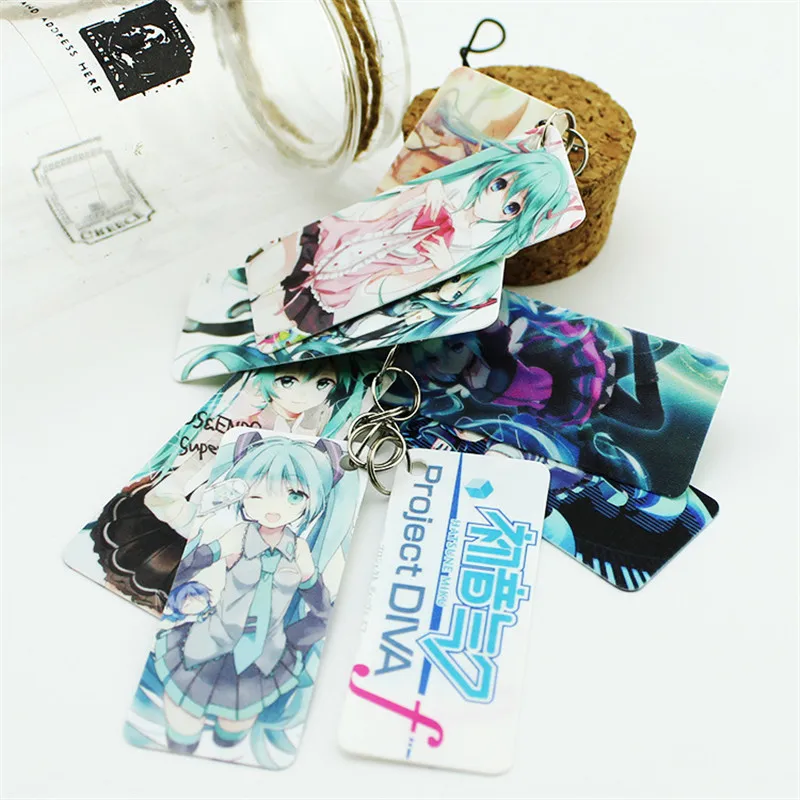 

Cartoon Anime Hatsune Miku Photo Pvc Card String Keychain 8 pcs Cards/string Women Bag Accessories Chaveiro Llaveros 18045