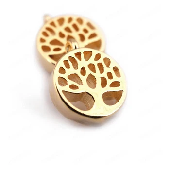 

(33513)10PCS 9.5*7MM thickness 2MM 24K Gold Color Brass Round Tree Charms Pendants High Quality Diy Jewelry Findings Accessories