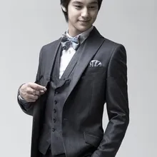 Уголь одна кнопка максимумом нагрудные куртка мужской костюм из 3 предметов заказ формальный костюм-смокинг Для мужчин свадьбы(куртка штаны жилет с бантом