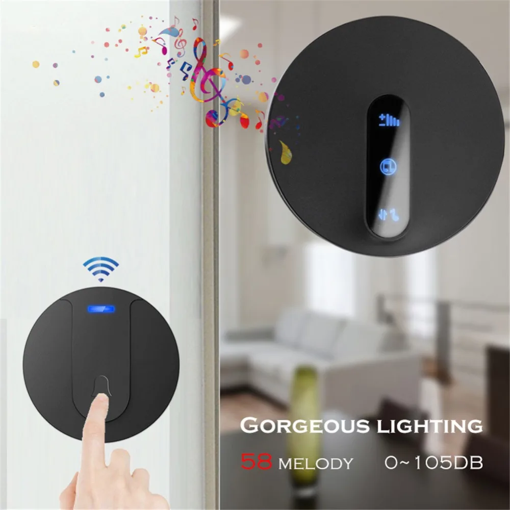 SMATRUL New Waterproof Wireless Doorbell EU Plug 300M Remote smart Door Bell Chime ring  1 2 button 1 2 3 receiver no battery Deaf Gorgeous lighting black 4