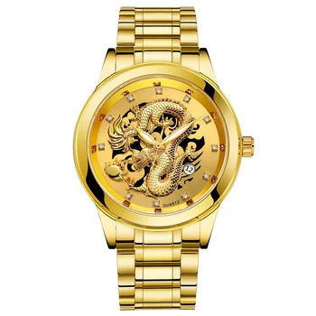 

2019 Simple and elegant Men Quartz Watch Casual Waterproof Gold Dragon Full Steel Sport Wrist Watch Fashion Business Watches