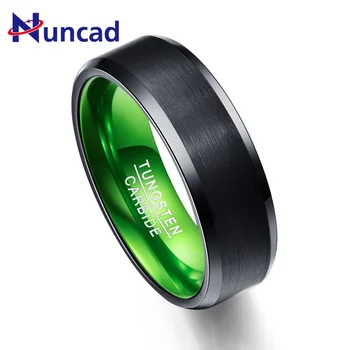 

8mm width genuine tungsten carbide Black flat frosted surface green inner ring tungsten steel ring
