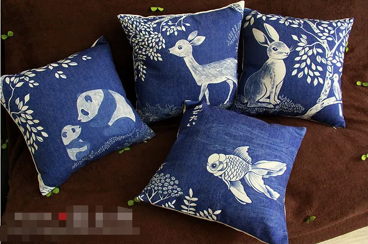 Fish Deer Cartoon Animals Geometric Pillow Cover Cartoon Thick Linen Cushion Cover Home decorative Pillow Case Rabbit