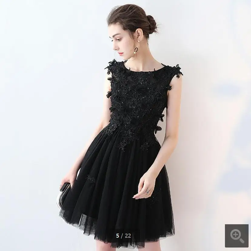17 Lovely Black Lace Short Informal Sheer Back Sexy Prom Dress Sleeveless Petite Girls With Appliques Flower Prom Dresses Aliexpress