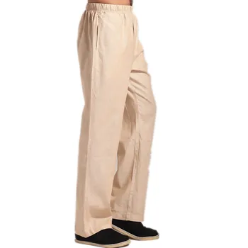 

New Arrival Beige Chinese Men's Kung Fu Trousers Cotton Linen Pants Wu Shu Clothing Size S M L XL XXL XXXL MN003