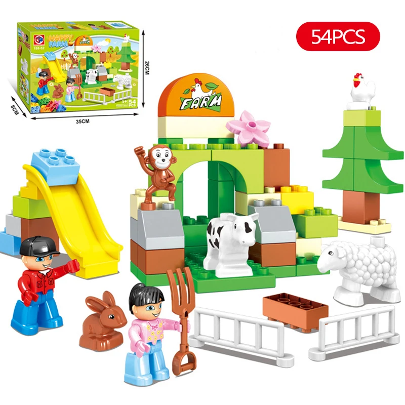 

54pcs Large particles Happy Animal Farm Building Blocks Toys Compatible With Legoings Duploe Animals Sets Toy Bricks