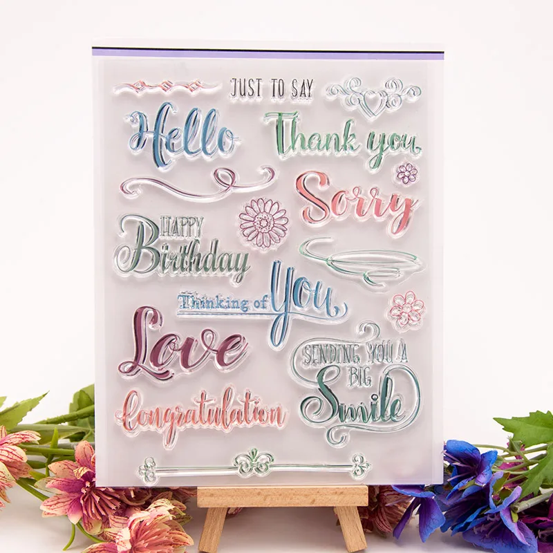 

Color Hello Thank Words Transparent Clear Silicone Stamp for Seal DIY Scrapbooking Photo Album Decorative Clear Stamp Sheets