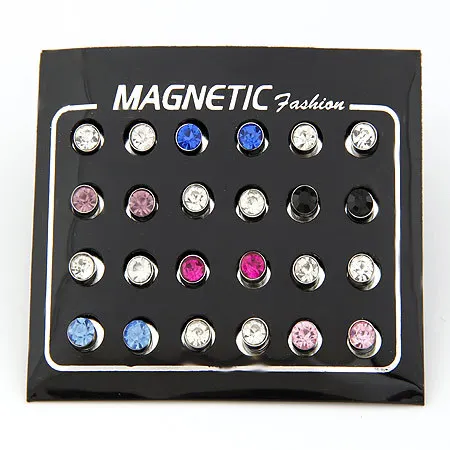 

LEMOER 6mm Noble and Elegant Crystal Czech Stone Magic Magnet Stud Earrings Wholesale Mix Color 12prs/display
