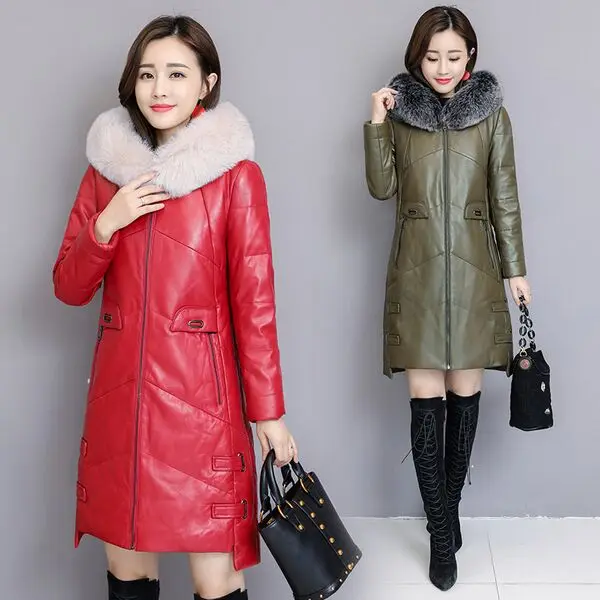 

New winter women's down jacket High imitation fur leather overcoats pu jacket warm clothing winter coats europear parkas