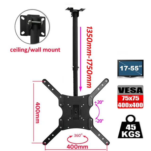 

(135-175CM) DLC-201BL Steel 400X400 17"-55" 50" 15 tilt up down tv wall mount lcd ceiling bracket led stand plasma tv holder