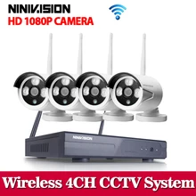 4CH 1080P Беспроводной NVR комплект системы видеонаблюдения P2P 4 шт. wifi IP камера наружная 2.0MP Водонепроницаемый комплект видеонаблюдения