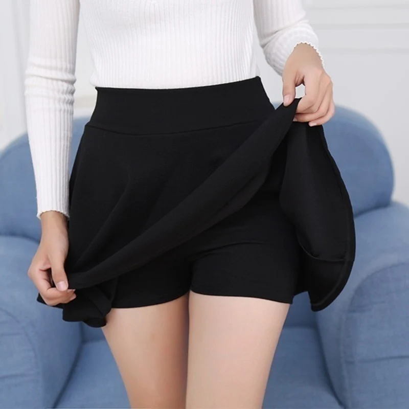 Летняя мода юбка шорты поддельные двухсекционные брюки с разрезом Высокая талия молния сплошной цвет юбка женские шорты Harajuku