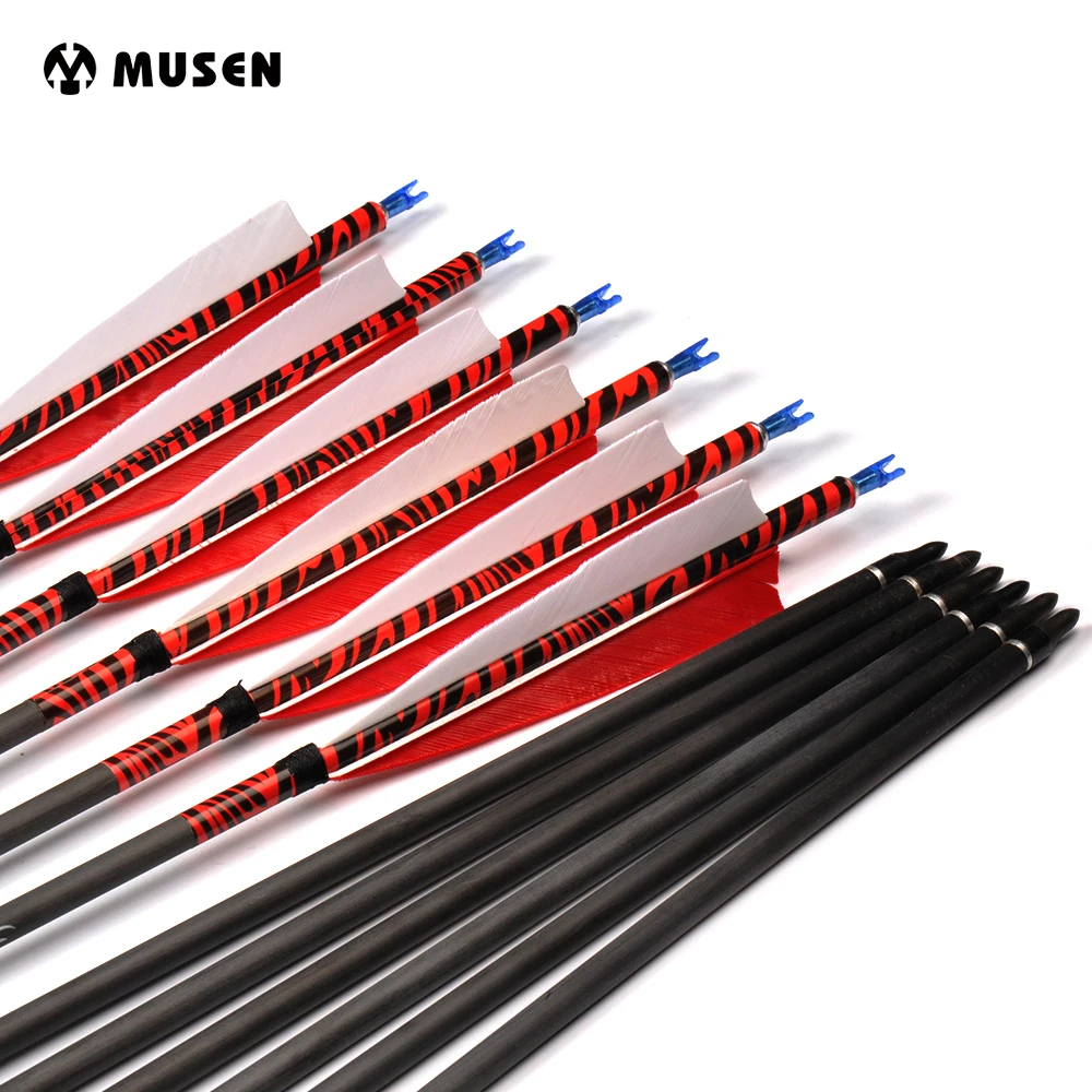 

6/12/24 Pcs Pure Carbon Arrows 80cm Spine 500 Outer Diameter 7mm With Turkey feather for Recurve Bow Hunting Bow Archery