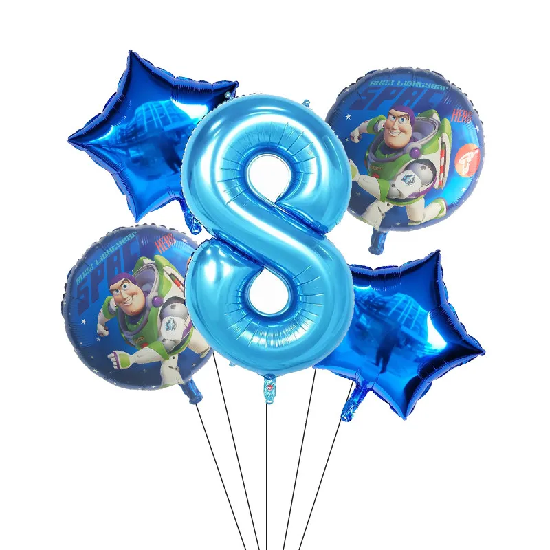 5pcs Toy Buzz Lightyear Story Balloons Cartoon Foil Helium 30 Inch Number Blue Balloons Happy Birthday Balloons Kids Toys Ball - Цвет: Темный хаки