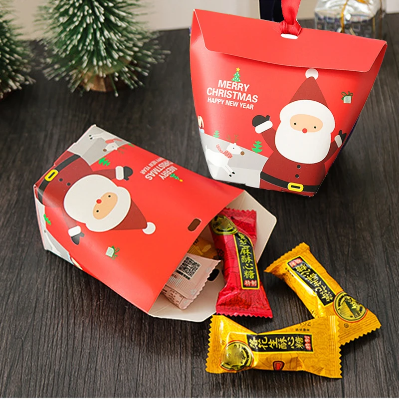 

10PCS Christmas Cookie Box Santa Claus Candy Bag Gift Box for Christmas Eve New Year Party Decoration Merry Christmas