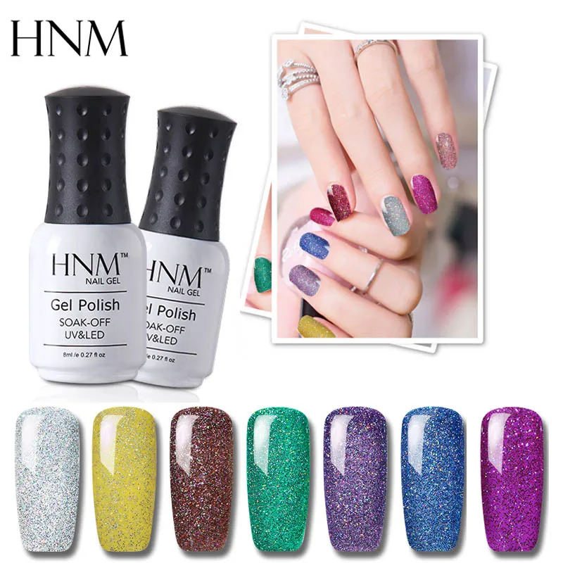 

HNM 8ML Neno Colors Glitter Nail Varnish UV Nail Varnish Bling Lucky Lacquer Semi Permanent Soak off Hybrid Stamping Enamel