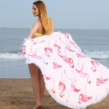 Новая мода чешские Фламинго узор пляжные Полотенца с кисточкой из микрофибры 150 см круглая Ванна Полотенца Одеяло Пикник Йога коврик гобелен