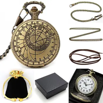 

Retro Necklace Bronze Globe Compass Quartz Pocket Watch Gifts Set with Necklace Leather Chain Box Bag Relogio De Bolso P208CKWB