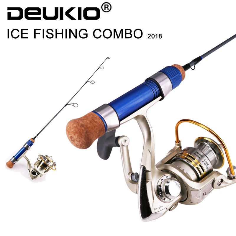 DEUKIO Mini Ice Fishing Rod Combo Spinning Reel Ice Lure Fishing Rod