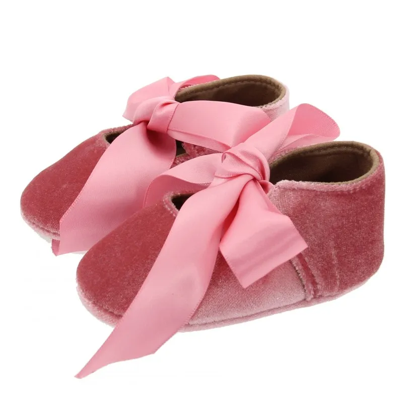 Балетное платье принцессы высокого качества обувь для кроватки детская обувь для девочек мягкая резиновая подошва не скользит первые ходунки большой галстук-бабочка детские ползунки - Цвет: Deep Pink
