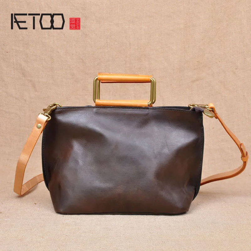 

BJYL Original Japanese zipper shoulder bag Korean version of leather Messenger bag head tattoo retro simple bag handbag