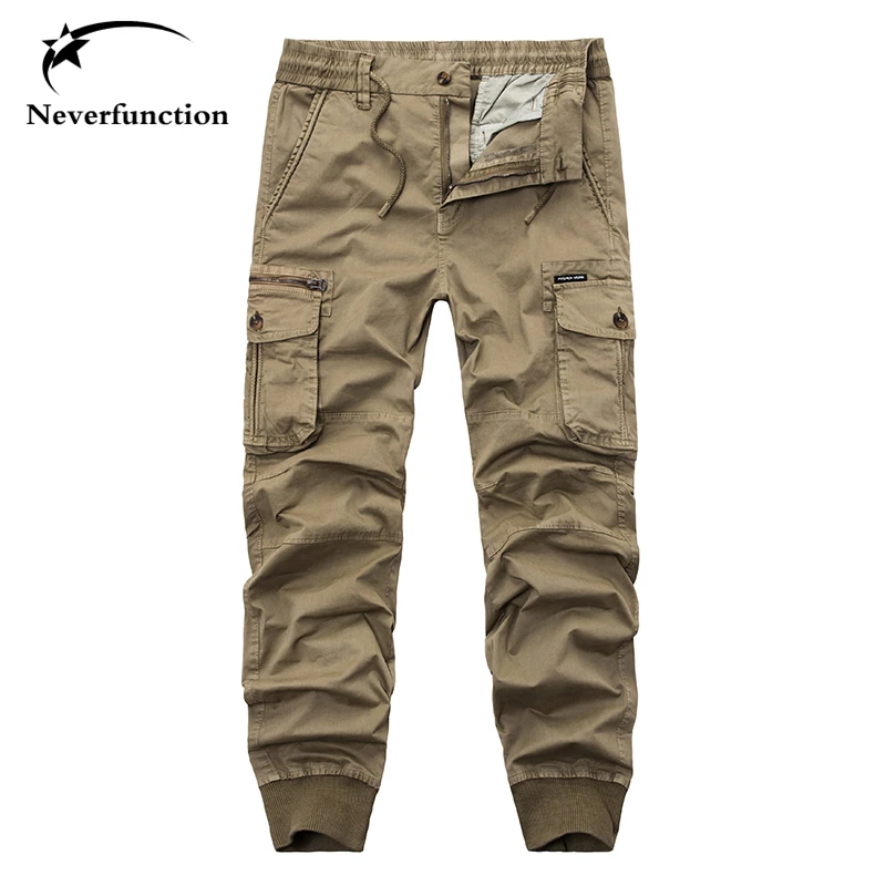 

New Multi pocket cotton Khaki Military Cargo Pants Men Zipper Casual Harem Pants Men Solid color high quality Cargo Trousers
