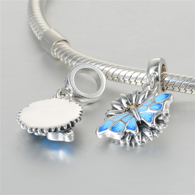 Billige 925 Sterling Silber Schmetterling Charm Anhänger Mit Blau Emaille Handwerk Charme Armbänder Armreifen Perlen   Schmuck Machen S369
