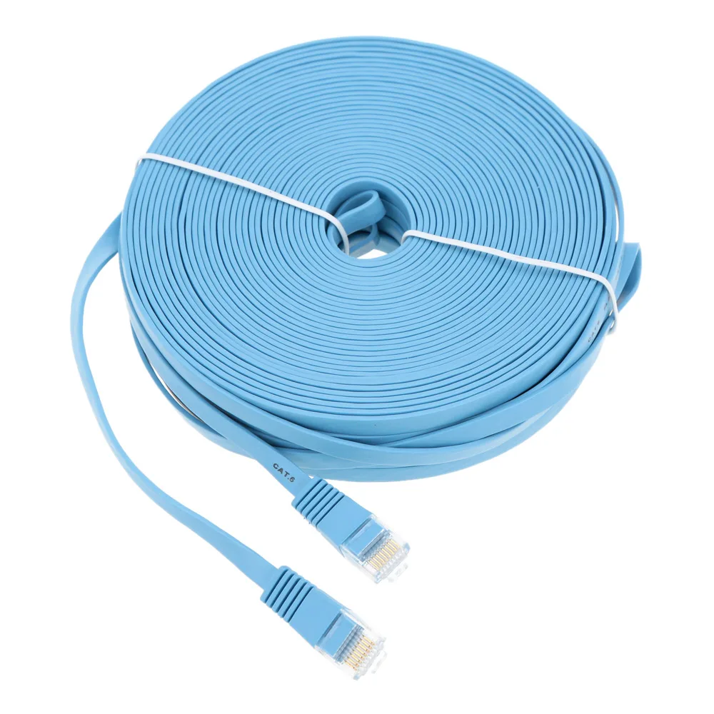 Высококачественный синий высокоскоростной плоский кабель RJ45 30 м/98 42 фута Cat6 Ethernet