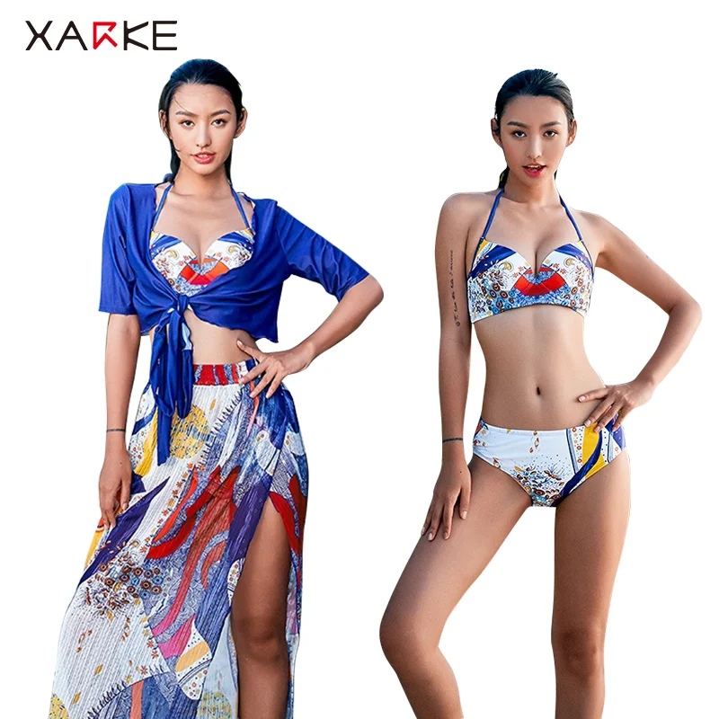 

XARKE 4 Pieces Women Bikini Cover Up Set Sexy Push Up Swimming Suit for Women Beach Dress Ladies Bathing Suit Female Swimsuit