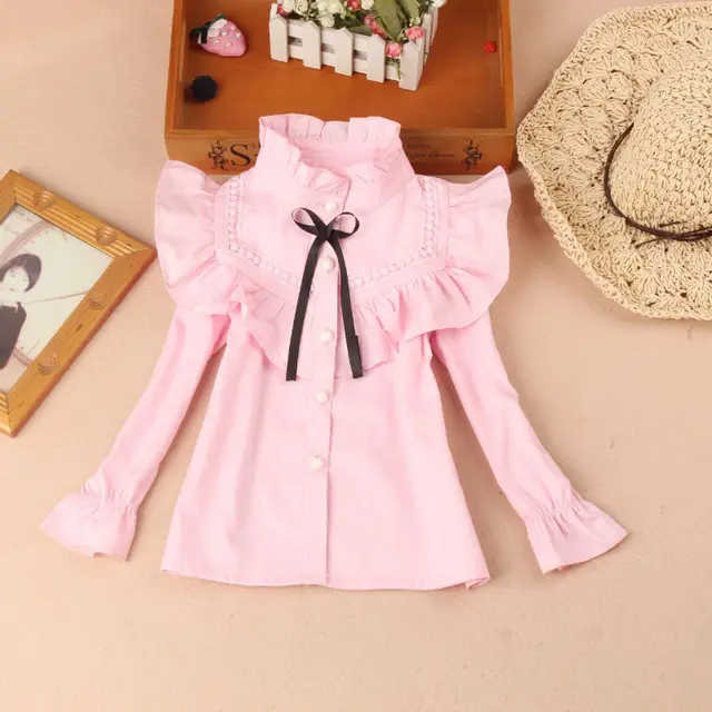 New Spring Fall 2019 Cotton Blouse for Big Girls Solid Color Clothes Children Long Sleeve School Girl Shirt Kids Tops 2-16 Y 4