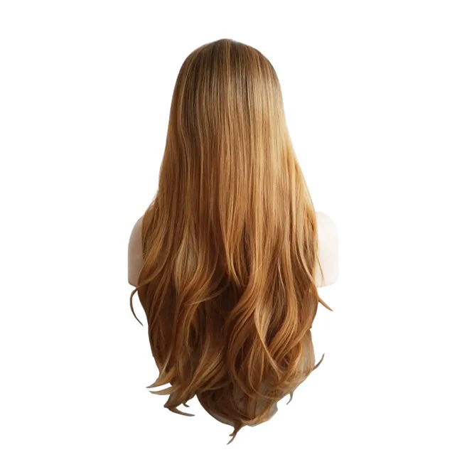 WoodFestival смешанные цвета синий коричневый длинные парики для женщин термостойкие синтетические косплей парик Волнистые - Цвет: Коричневый